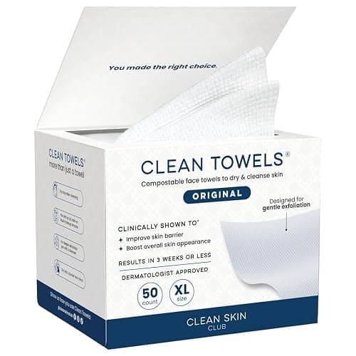 Clean Skin Club Clean Towels XL®, 100% USDA Biobased Face Towel, Disposable Face Towelette, Eczema Association Accepted, Makeup Remover Dry Wipes, Ultra Soft, 1 Pack, 50 Ct - Image 1