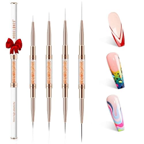 modelones Nail Art Brushes, Super Fine Liner Nail Brush Kit Dual-ended 7/11/15/20mm for Gel Polish Thin Lines, Precise Details, Fine Drawing Painting Design Acrylic Rhinestone Handle Salon & DIY Use - Image 1