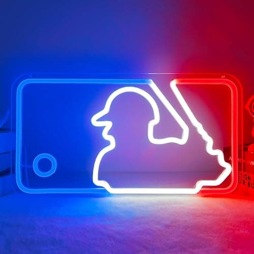 JianJung Baseball Neon Signs Neon Lights Signs Light Up Signs for Wall Dimmable LED Signs for Bedroom Boys Room Sport Club Bar Baseball Neon Wall Signs Light Wall Art Decor - Image 1