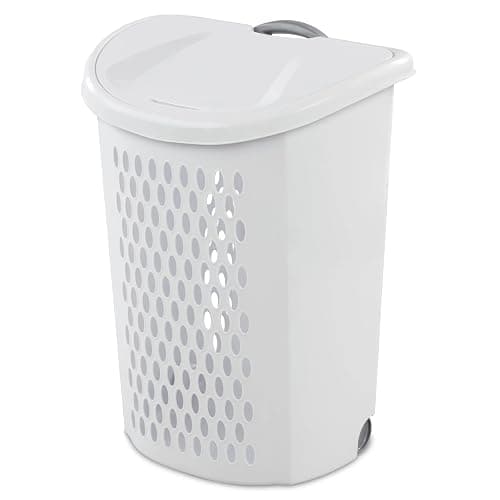 Wheeled Plastic Laundry Hamper with Handle, White - Easy Transport for Laundry, Durable Plastic, Rolling Design, Perfect for Bathroom & Bedroom Storage - Image 1