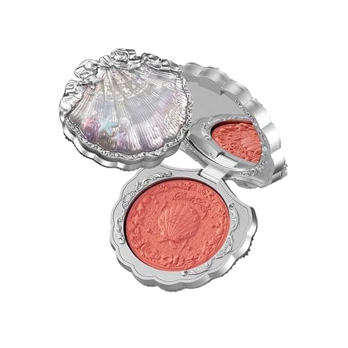 Flower Knows Shell's Jewel Silk Satin Blush,Citrus Glow,Soft Pink Coral with Illuminating Shimmer,Vitamin E Hydrating Silky Powder Blush(01 SunKissed Coral) - Image 1