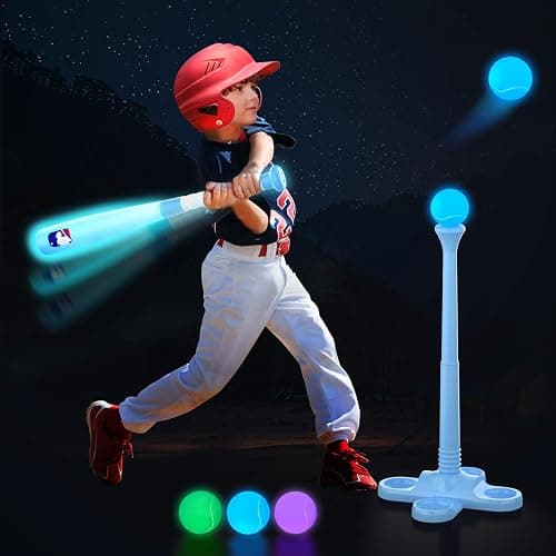 Leshein LED Tball Set for Toddlers 3-5, 5-8, Light up Tee Ball Set for Toddlers, Glow in The Dark T Ball Sets for Kids 3-5, Kids Outdoor Toys Sports Toys, Baseball Toys Gifts for Boys Girls (Blue) - Blue - Image 1