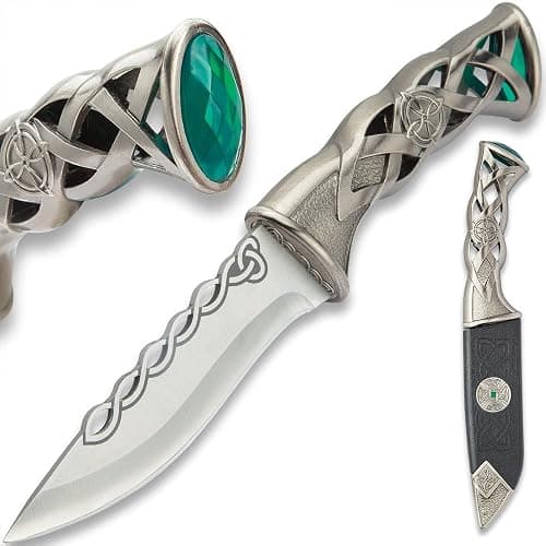 K EXCLUSIVE Twisted Celtic Dagger with Sheath | 10" Decorative Collectible with 5" Stainless Steel Blade, Openwork Celtic Knot Handle & Faux Emerald Pommel - Image 1