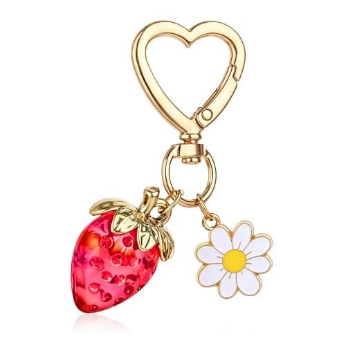 Apausvcm Cute Strawberry Keychain, Bag Purse Charms Kawaii Heart daisy flower Key Chains Accessories Strawberry Shortcake Decor for Handbags Backpack Women Girls Gift - Image 1