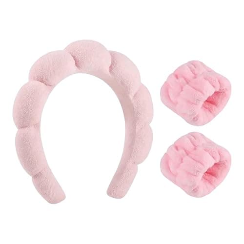 Pretty Magpie Pink Sponge Wristbands Set - Fast Dry Sponge Headbands for Women's Hair - Skincare & Makeup - Image 1