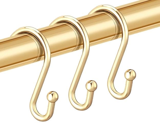 EleCharm Shower Curtain Hooks, Set of 12 Rust Proof S Shaped Decorative Shower Curtain Rings,Multi-Purpose Hangers S Hooks (Gold) - Image 1