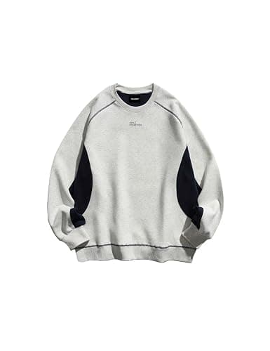 Fullneat Men's Teen Oversized Color Block Crewneck Sweatshirt Y2k Letter Graphic Long Sleeve Casual Pullover Shirt - Image 1