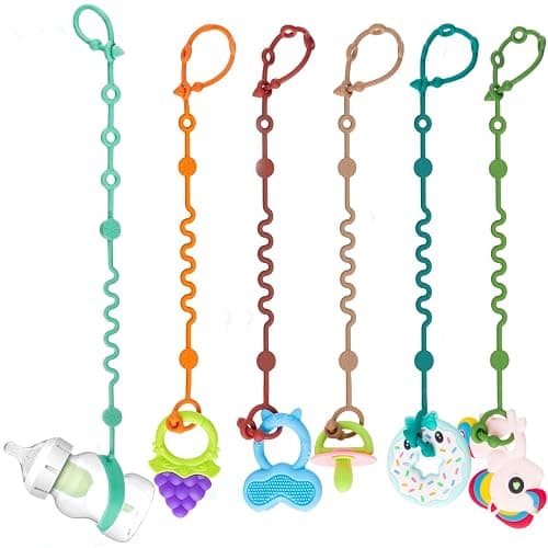 LittleHugs Toy Straps for Baby, Adjustable Toy Holder for Stroller Accessories, Silicone Baby Tether Pacifier Clip, No Throw Baby Travel Essential Leash for High Chair, Car Seat (6-Pack) - Image 1