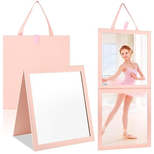Foldable Backstage Hanging Mirror Acrylic Material 24x11 Inch Foldable Mirror Folding Hanging Mirr-or Travel Fold-able Backstage Mirr-or for Dance Bag-A Flesh Pink Colored Folding Mir-ror - Image 1