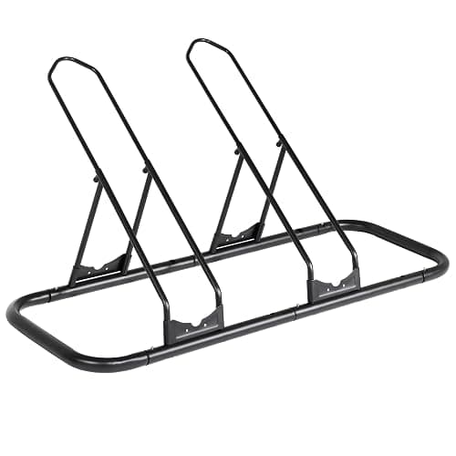 CyclingDeal Bicycle Floor Parking Rack Stand - for Mountain MTB Road Bike - Indoor Home Garage Storage - Adjustable for 2 Fat Bikes - Image 1