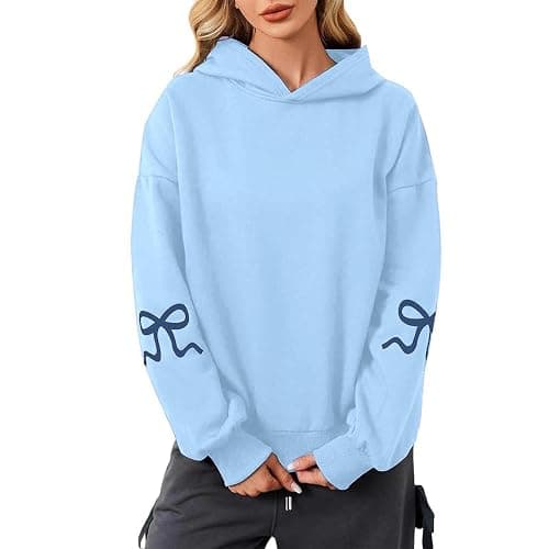 Women Teen Girls Cute Bow Graphic Hoodies Y2k Oversized Long Sleeve Hooded Sweatshirt Aesthetic Pullover Streetwear - Image 1
