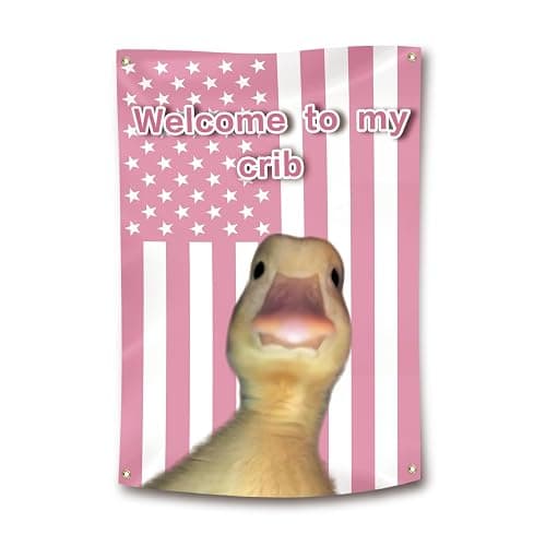 Welcome to My Crib Duck Flag Funny Tapestry Poster for Room Durable Man Cave Wall Decoer Tapestry with Brass Grommets for College Dorm Room Decor 2x3 Feet - Image 1