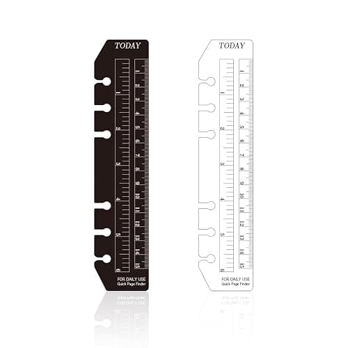 Chris.W 2Pcs Black/Clear Plastic Page Marker Pouch Pagefinder Measuring Today Ruler for A6 Size 6-Hole Binder Notebook (Black + Clear, A6) - Image 1