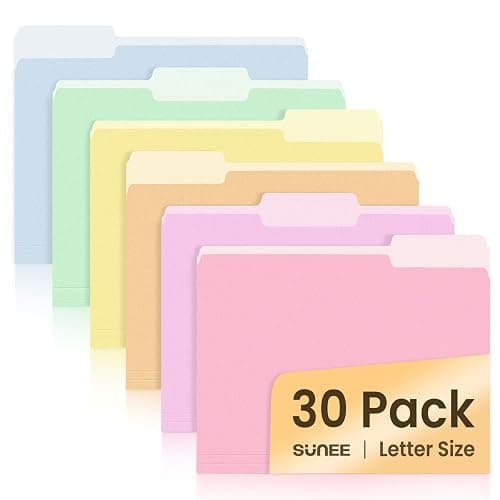 SUNEE File Folders, 30 Pack Manilla Folders 8.5 x 11, Colored File Folders Home Office School Supplies for Documents Files Paper, 6 Bright Colors - Image 1