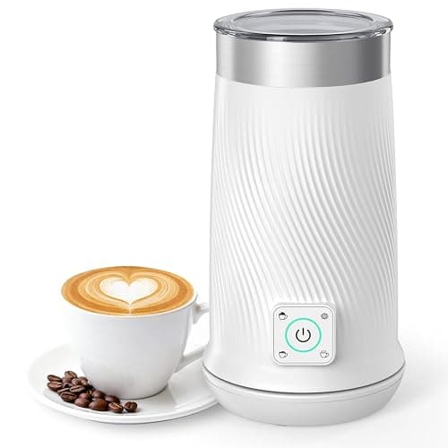 Milk Frother, 4-in-1 Electric Milk Steamer with Warm and Cold Foam Maker, Milk Heater and Warmer Hot & Cold Milk Foamer Maker for Latte Coffee Chocolate (White) - Image 1