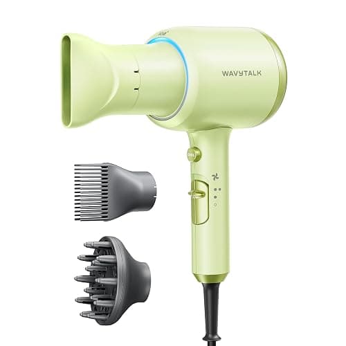 Wavytalk Hair Dryer with Diffuser, Blown Away Ionic Hair Dryer for Curly Hair with Comb, 1875W Fast Drying Blow Dryer with Ceramic Technology, 3 Attachments for All Hair Types, Light and Quiet, Green - Image 1
