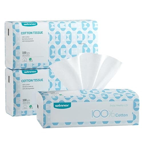 Winner Disposable Face Towels, 100% Cotton, 300 Count (Pack of 3) | USDA Certified Biobased, OEKO-TEX Certified, Unscented, Sensitive Skin, Face Cleansing, Makeup Removal - Image 1