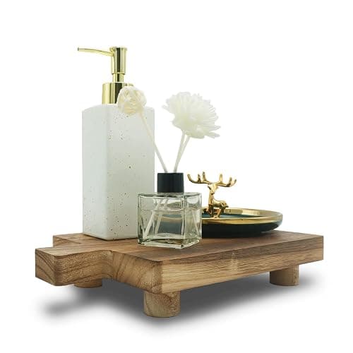 Handmade Wooden Tray,Practical Bathroom and Kitchen Decoration for Soap,Bath Bottles,Candles,Toilet Paper,Plant Holder(10.8 x 6.9 Inch)(Wood Color) - Image 1