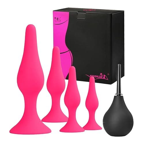 Anal Plug Sex Toys,HISIONLEE 5PCS Sex Anal Toys Silicone Butt Plug Training Kit for Adult Sex Toys & Games Women Male and Beginners (Rose Red) - Image 1