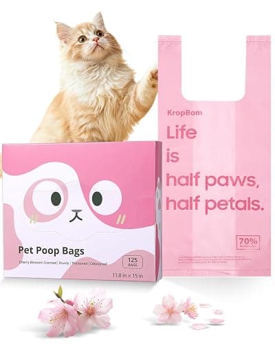 125 Count Cat Poop Bags Cherry Blossom Scented with Handles, Disposable Litter Bags for Pet Poop, Dog Kitty Waste Bags Extra-Thick Easy Tie Leak-Proof Strengthen, Pink - Image 1