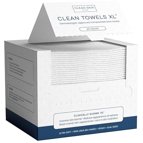Clean Skin Club Clean Towels XL, 100% USDA Biobased Face Towel, Disposable Face Towelette, Makeup Remover Dry Wipes, Ultra Soft, 50 Ct, 1 Pack - Image 1