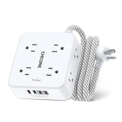 Surge Protector Power Strip - CHCORE 5Ft Braided Extension Cord with 8 Outlets with 4 USB (2 USB C) Charging Ports, Flat Plug Multi Plug Outlet Extender Charging Station for Home Office, ETL, White - Image 1
