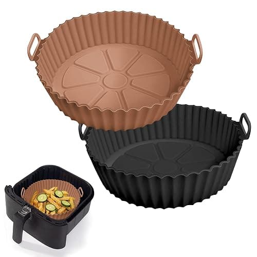 2 Pack Air Fryer Silicone Liners Pot for 3 to 5 QT, Air Fryer Silicone Basket Bowl, Replacement of Flammable Parchment Paper, Reusable Baking Tray Oven Accessories, Brown+Blk, (Top 8in, Bottom 6.75in) - Image 1