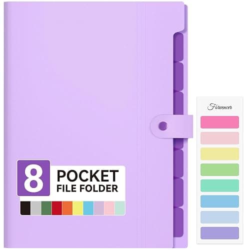 Forvencer Expanding File Folder with 8 Pocket, Letter Size Accordion File Organizer, Portable Folders for Documents, Cute Paper Organizer, Filling Products for School Office Supplies, A4 Size, Purple - Image 1