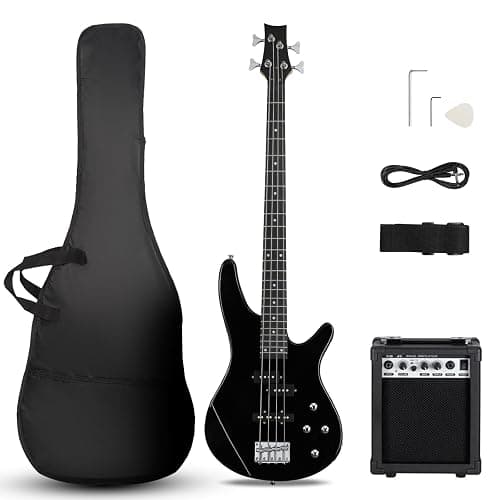 Ktaxon Electric Bass Guitar 4 String Bass Guitar with 20 Watt Amplifier, PJ Type Pickup, Naturally air-dried Maple Neck, Rosewood Fretboard, Basswood Body(Black) - Image 1