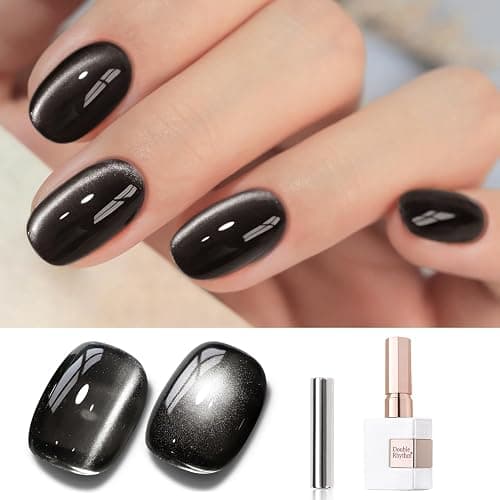 Double Rhythm Jelly Glass Cat Eye Gel Polish with Magnet 15ML Holographic Glitter Shimmer Translucent Sheer Color Magnetic Nail Polish Salon DIY at Home (Jelly Black-MC1115) - Image 1
