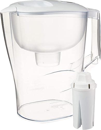 Amazon Basics 10-Cup Pitcher with Filter Compatible with Brita Water Filter Pitcher for Clean, Crisp Water, WQA and NSF Certified, Made in Europe - Image 1