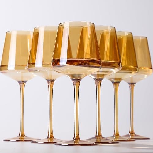 Physkoa Amber Wine Glasses Set of 6-16oz Hand Blown Crystal Brown Colored Wine Glasses with Long Stem, Wedding, Birthday Mother's Day Gifts for Women Wine Lovers - Image 1