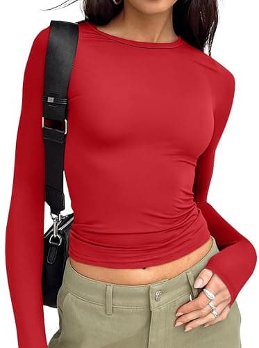 Trendy Queen Womens Long Sleeve T Shirts Fall Fashion 2025 Basic Crop Tops Going Out Outfits Y2k Clothes - Image 1