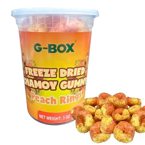 G-BOX Freeze Dried Peach Rings, TikTok Trend Items, Freeze Dried Candy, Spicy Mexican Candy Delightful Crunchy Fruity Flavorful Burst, Air-tight Sealed in a Container (Chamoy Candy) - Image 1