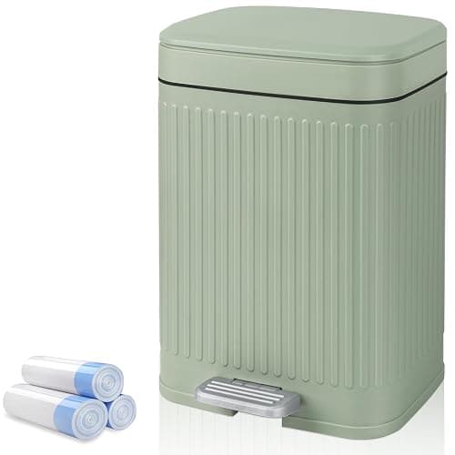 rejomiik Small Bathroom Trash Can with Lid 2.1 Gallon Soft Close Step Slim Garbage Can Waste Bin for Office, Bedroom, Kitchen, Light Green - Image 1