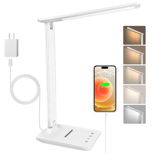 karidi LED Desk Lamp Dimmable Table Lamp with USB Charging Port, 5 Lighting Modes, Sensitive Control, Foldable Portable Desk Light for Home Office Bedroom Reading (White, Standard Size - 13.3 inch) - Image 1