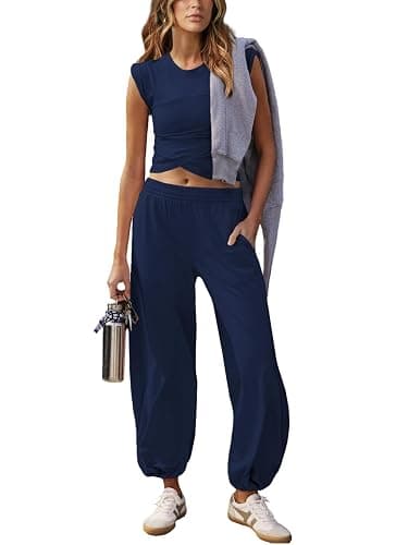 Outfeel Women 2 Piece Outfit Set Loungewear Cropped Tops and Jogger Sweatpant Matching Set Coordinated Sweatsuit with Pockets - Image 1