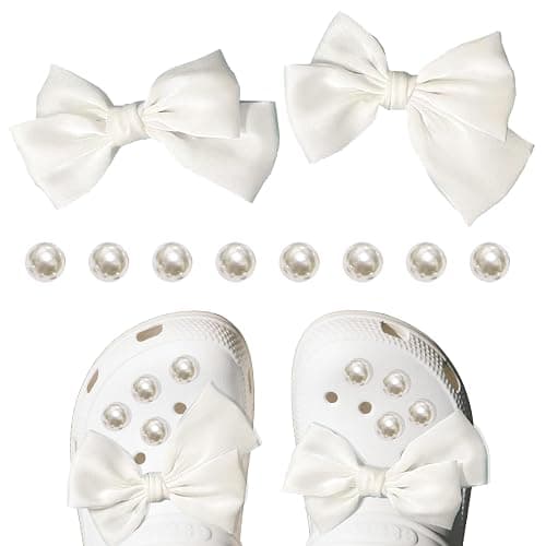 SANTUO 10Pcs Bows Pearl Croc Charms Bowknot Shoe Charms for Jibbitaz Clog Removable Bowknot DIY Craft Decorations for Adults GIrls Women Wedding BIrthday Party Holiday - Image 1
