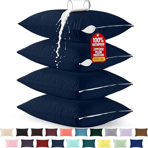 4 Pack Pillow Protectors with Zipper Standard Size, Waterproof Pillow Cases | Bed Bug & Dust Mite Proof, Ultra Soft Pillow Encasement, Moisture Wicking & Waterproof Pillow Covers by Utopia Bedding, Navy - Image 1