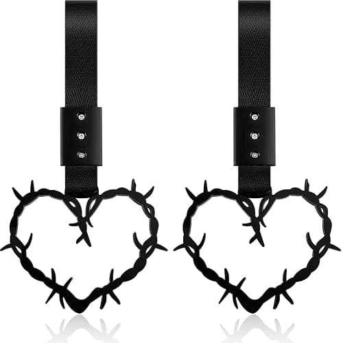 Fabbay 2 Pieces Heart Handle Keychains Car Accessory Heart Hand Strap Drift Charm for Car Interior Exterior Decoration(Black,Thorns Style) - Image 1