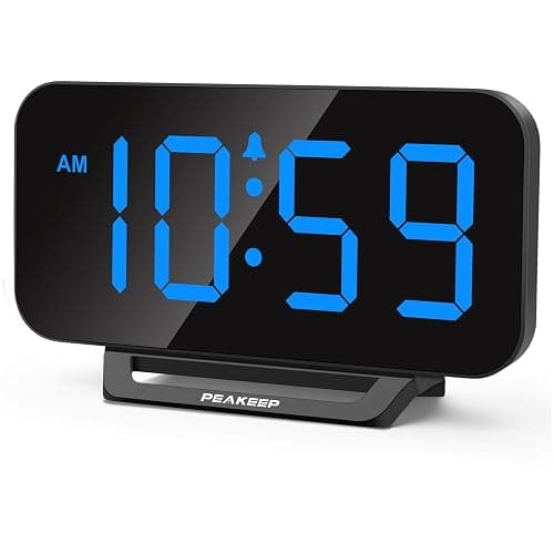 Peakeep Small Digital Alarm Clock for Bedrooms, Loud for Heavy Sleepers Adults, Dimmable Plug in Electric Large Numbers Clock Battery Backup, Slim Clock for Table Office Modern Living Room (BB) - Image 1