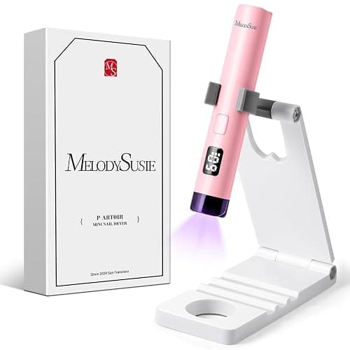 MelodySusie Handheld UV Light for Gel Nails with Stand, Mini Portable Cordless Nail Lamp with LCD Display, Eye-Protective Cover, Flash Curing for Glue Pink - Image 1
