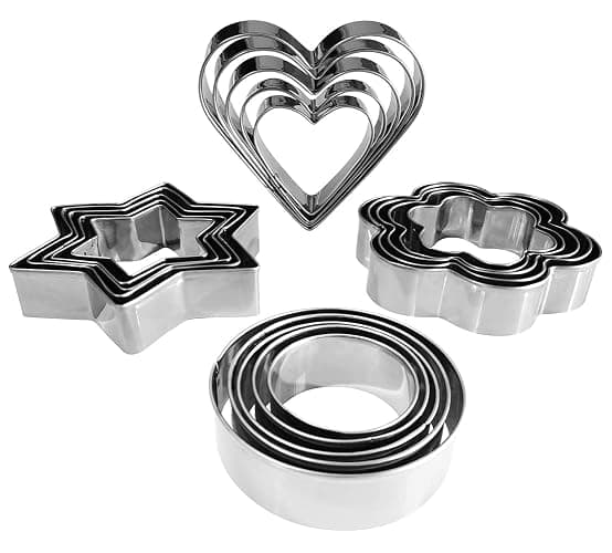 Metal Cookie Cutters Set - Star Cookie Cutter Stainless Steel Round Biscuit Cutter Heart Small Star Cookie Cutters Mini Flower Molds Cutter for Baking (20 Round Heart Flower Star Cookie Cutters) - Image 1