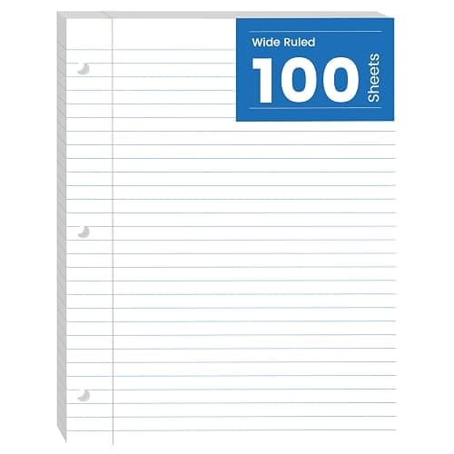 Loose Leaf Paper Lined Paper, 100 Sheets Notebook Paper, Binder Paper Wide Ruled, 8.5'' x 11'' Loose Leaf Notebook Paper, 3-Hole Punched Writing Paper, Filler Paper for 3-Ring Binder Note Paper, White - 1 Pack-- 100 Sheets - Image 1