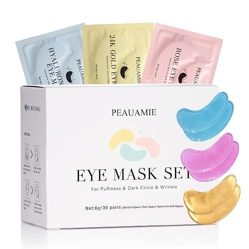 PEAUAMIE Under Eye Patches Gold and Hyaluronic Acid for puffy eyes,Rose Eye Masks for Dark Circles and Puffiness skin care Smooth Wrinkles products 30 Pairs - Image 1