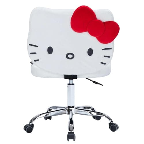 Impressions Vanity Hello Kitty Teddy Swivel Vanity Chair for Makeup Desk, Armless Rolling Chair with Wheels, Adjustable Height, 360 Degree Swing, Comfy Foam Padded Seat and Backrest (Teddy White) - Image 1