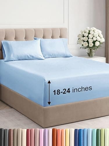 Extra Deep Pocket Queen Sheet Set - 4 Piece Breathable & Cooling Bed Sheets - Hotel Luxury Sheet Set - Soft, Wrinkle Free & Comfy - Easily Fits Extra Deep Mattresses - Deep Pocket Light Blue Sheets - Image 1