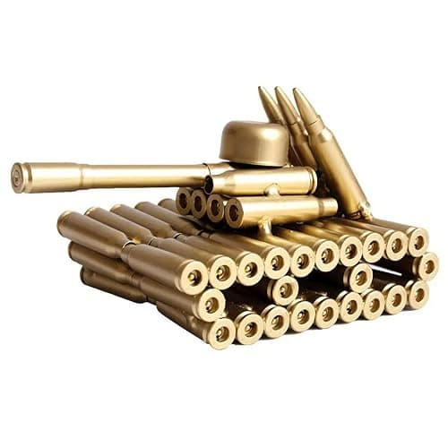 Singeek Bullet Shell Casing Shaped Army Tank Metal Sculpture,Great Decorative Artwork Model Gift for Home,Study Room Decorations (95 Tank) - Image 1