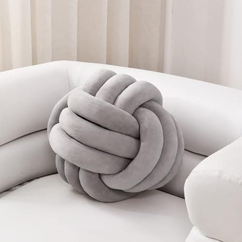 Sioloc Soft Knot Ball Pillows,Round Throw Pillow Cushion Home Decoration Plush Pillow,Throw Knotted Pillow Handmade Round Plush Pillow(10.6inches,Grey) - Image 1