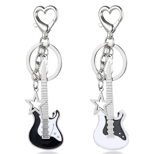 Mabor 2 PCS Aesthetic Punk Guitar Keychain, Cute Music Star Key Chain Heart Key Rings For Women Bag Purse Gift Music Lovers Kawaii Gifts - Image 1